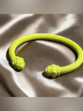 Neon Yellow Twisted Cable Cuff Bracelet